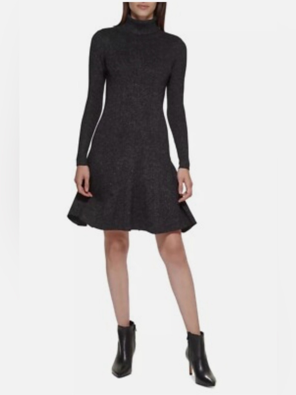 Calvin Klein Charcoal Gray Long-Sleeve Turtleneck A-Line Dress